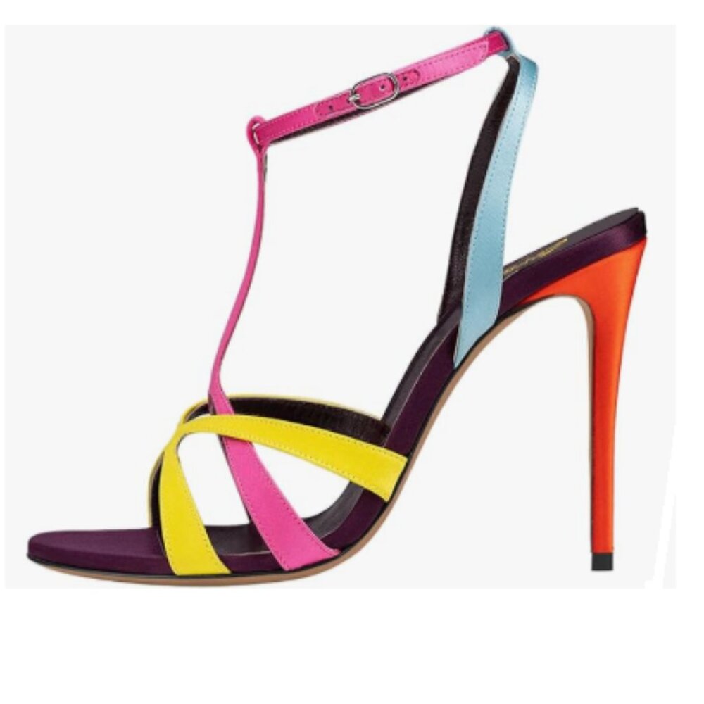 Zszszsu Dark Red&yellow&orange Open Toe Strappy Stiletto High Heeled Sandals
